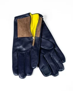 Aristide Square Gloves - Indigo And Yellow