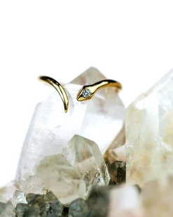 Rokosz Open Snake Ring With Diamond Head