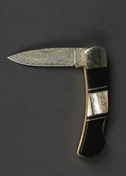 Santa Fe Stoneworks 3" Damascus Steel Knife - Jet & Mammoth Tusk